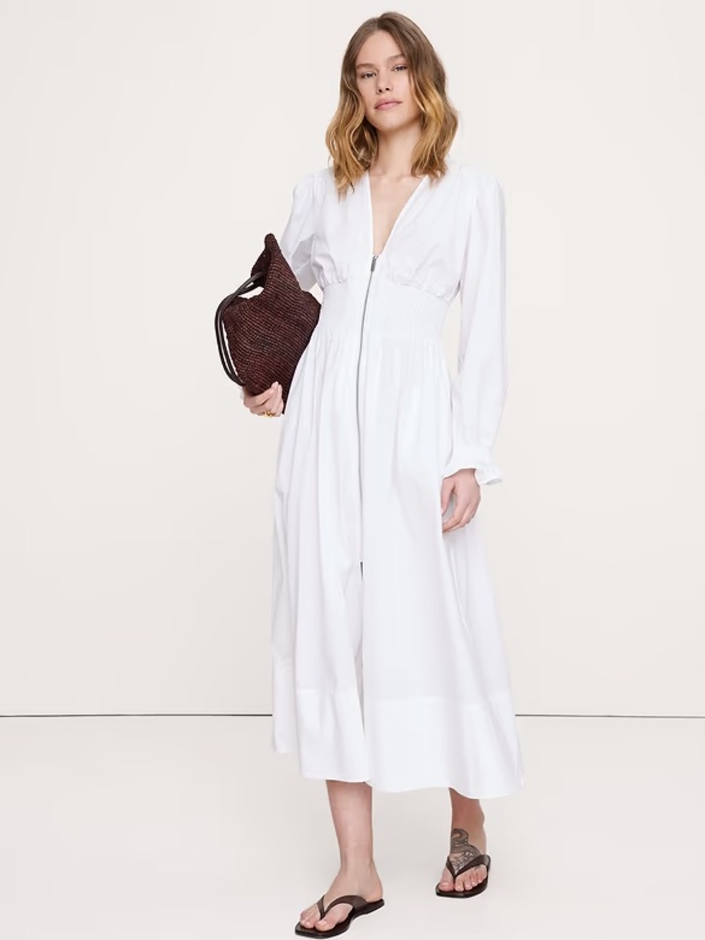 Banana Republic Cotton Poplin Smocked-Waist Maxi Dress 873195